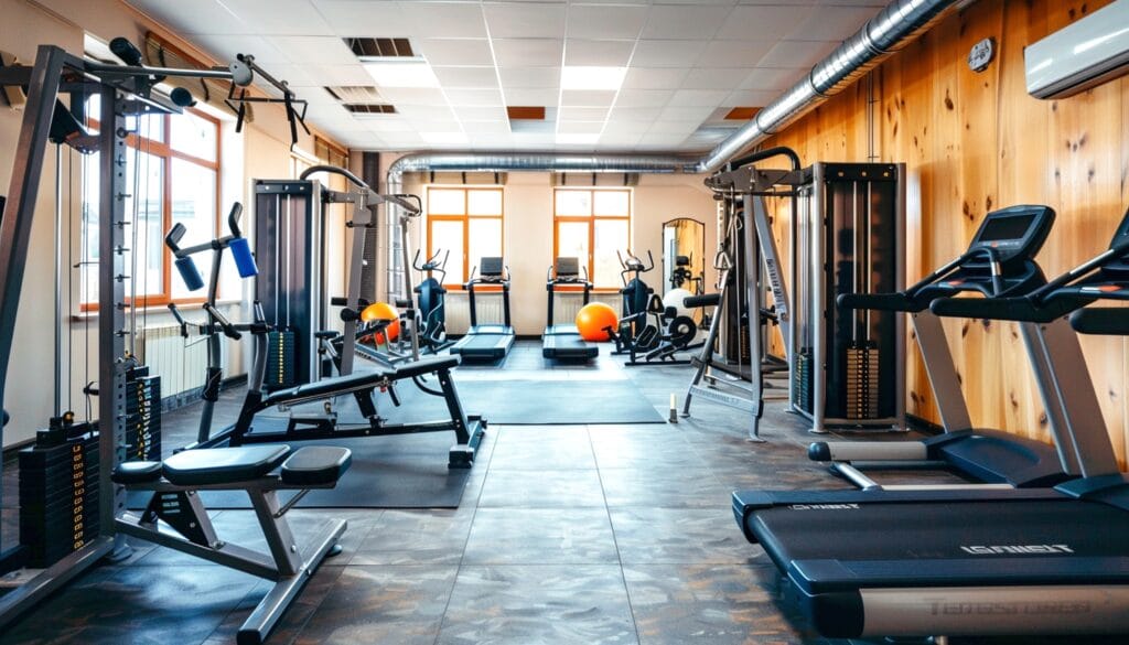 Interior view of a gym with equipment